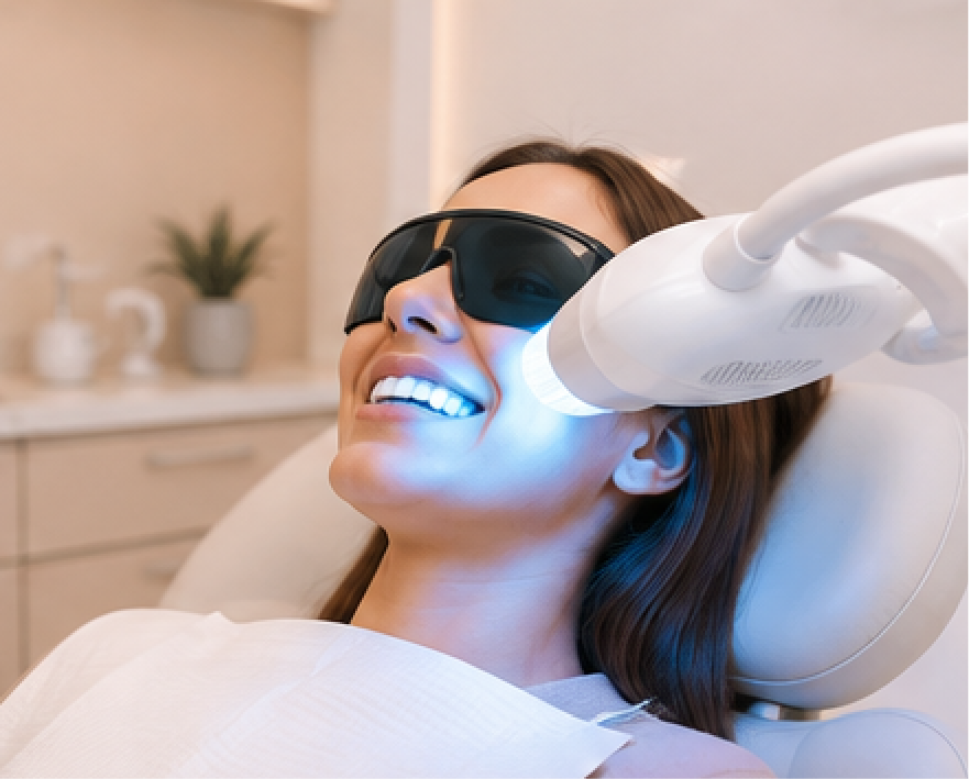 Paciente durante tratamento profissional de clareamento dental