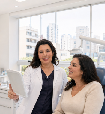 Dra. Elaine Rodrighero em consulta sobre preenchimento facial em Perdizes