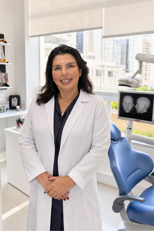 Dra. Elaine Rodrighero no consultório da Rodrighero Odontologia em Perdizes