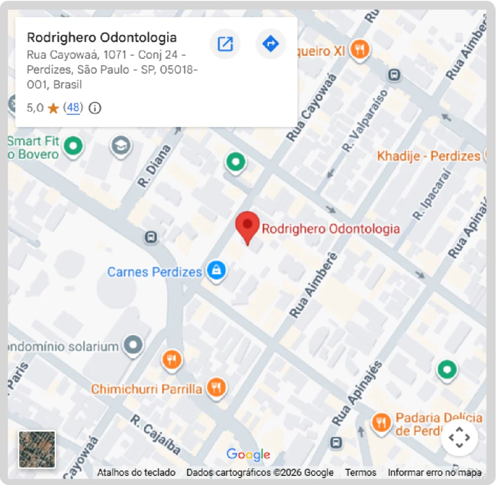 Mapa de localização da Rodrighero Odontologia em Perdizes, São Paulo