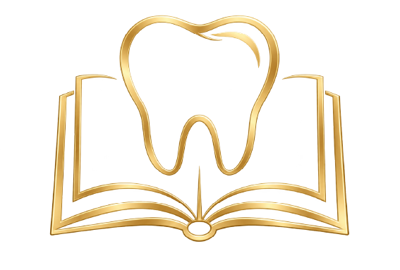 Ícone de dente sobre livro representando conteúdos e orientações sobre saúde bucal