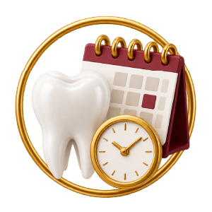 Dente com calendário e relógio representando consultas odontológicas após o clareamento dental
