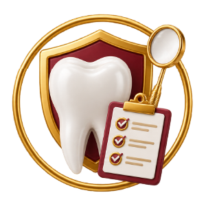 Dente com proteção e checklist representando cuidados individualizados após o clareamento dental