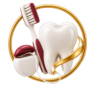 Dente com escova e fio dental representando higiene bucal após o clareamento dental