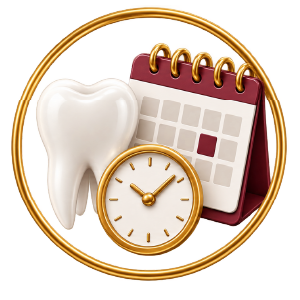 Dente com calendário e relógio representando que a duração do clareamento dental varia entre pacientes
